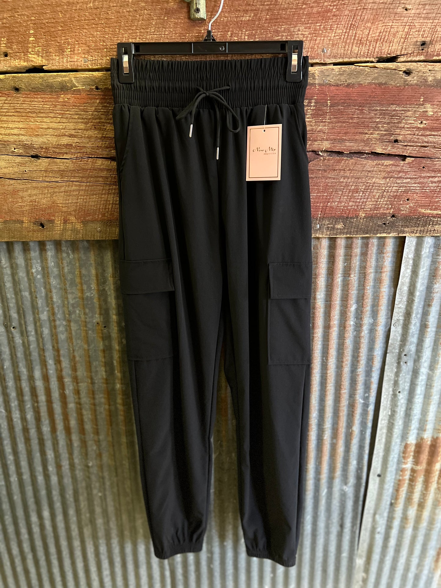 Black cargo joggers