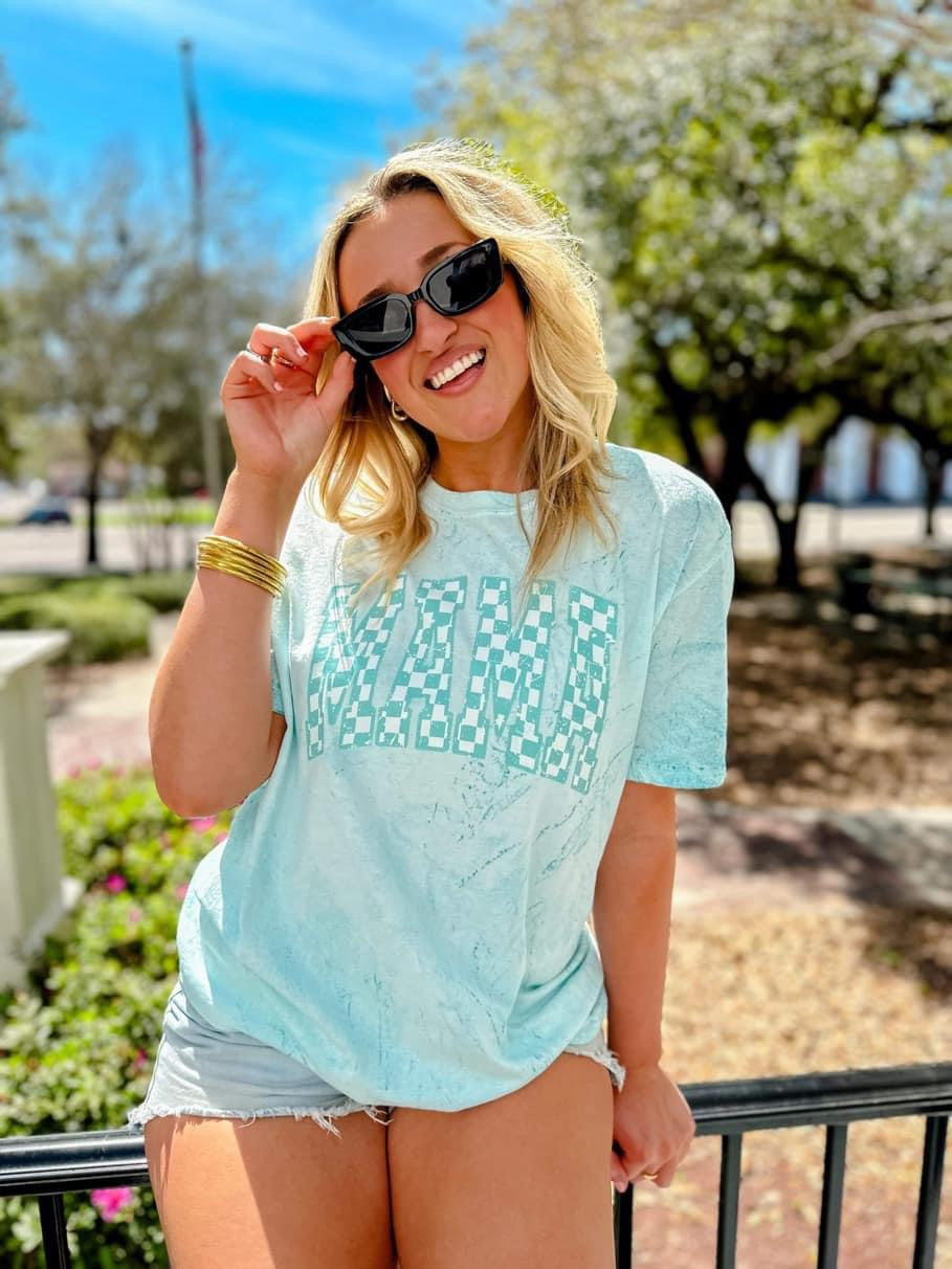 Teal mama check tee