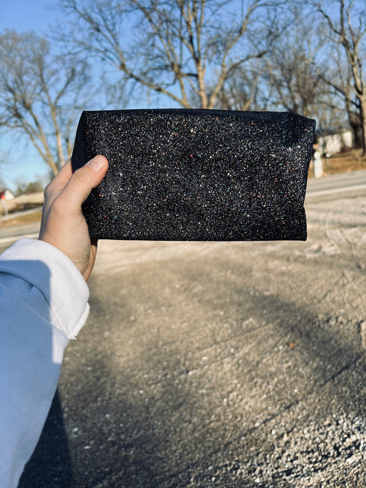 Black shimmer cosmetic bag